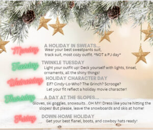 CHS Spirit Week Themes for the week of December 4th