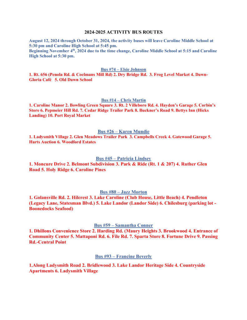 CHS activity bus routes