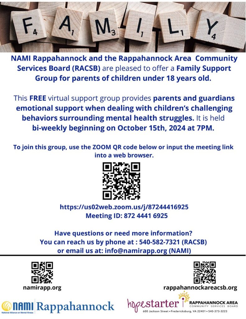 Family support group for parents flyer